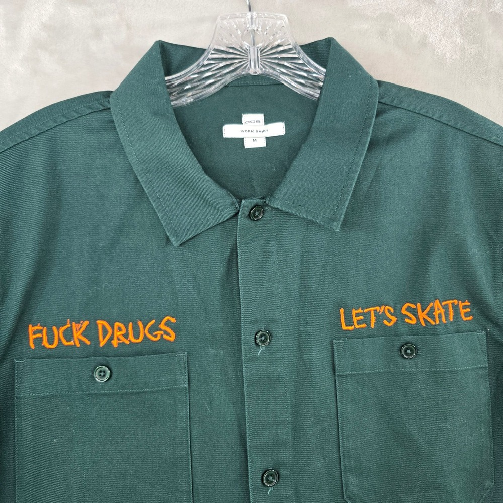 CCS skater Work Shirt Mens Medium Green F Drugs Lets Skate Short Sleeve